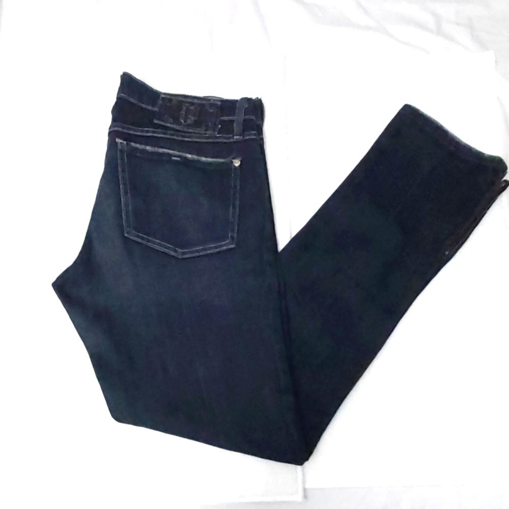 Plastic by Gly women's dark denim low rise jeans zipper bottom new